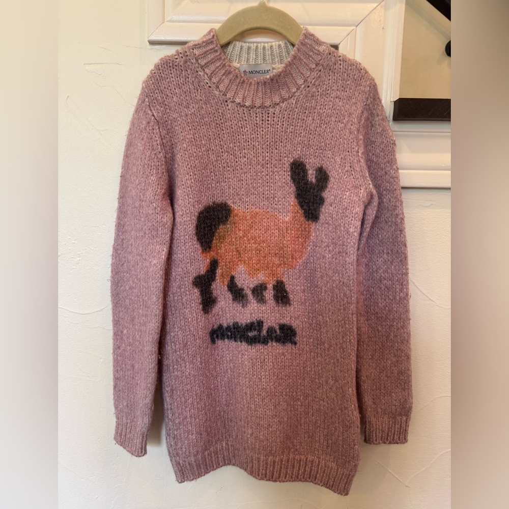 MONCLER ENFANT Long Sleeved Wool Blend Pink Crew Neck Sweater Dress Girls Sz. 8